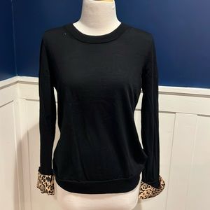 Jcrew merino wool sweater with leopard print cuff at wrist